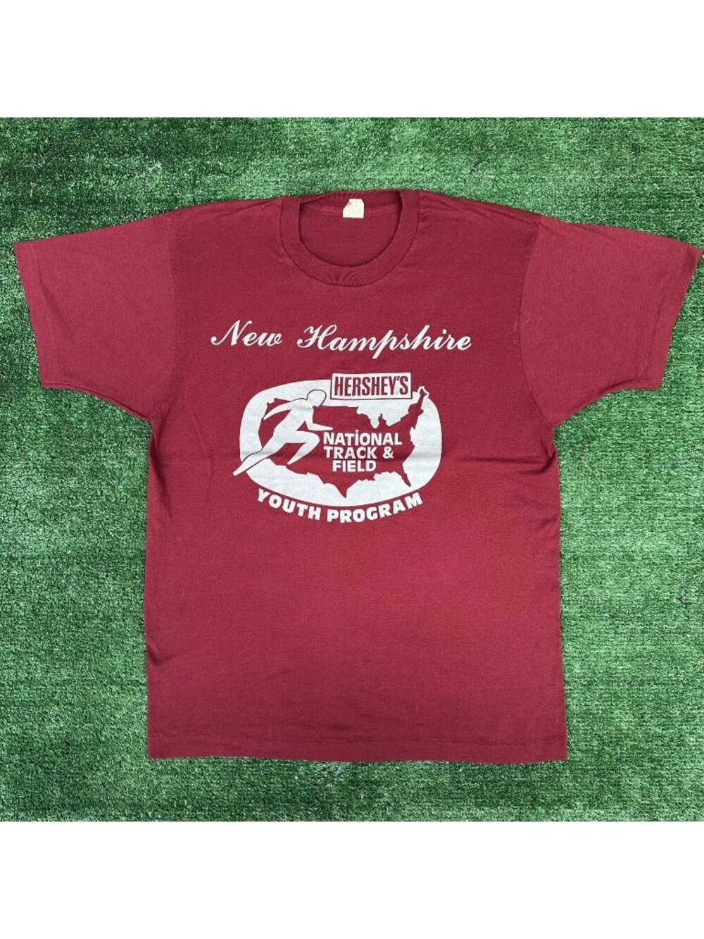Vintage 80s Track & Field Finalist T-Shirt Burgundy L Single Stitch Paper Thin